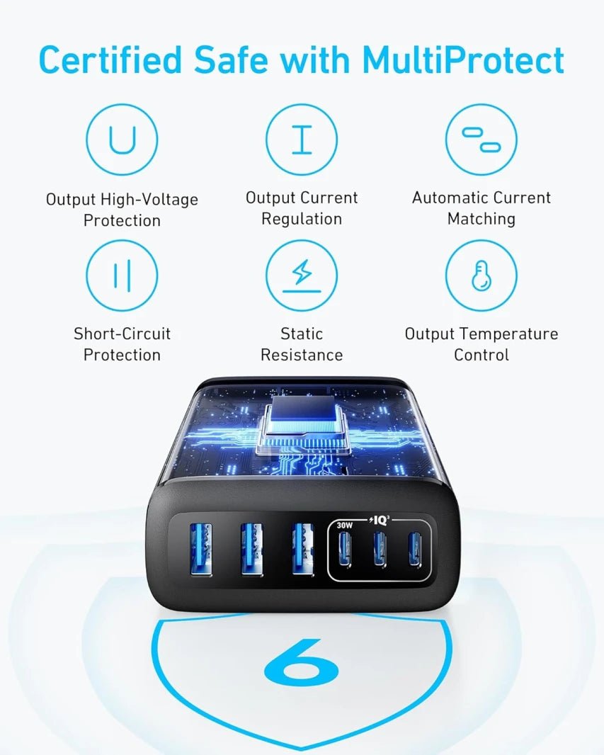 محطة شحن من انكر ذات 6 منافذ - Tic Tac - Fast Charger - Jordan