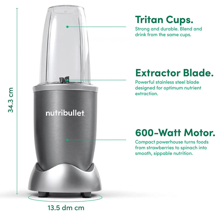 Nutribullet 600W Grey, 9 Pcs, NBR - 1212M - Tic Tac - Food Mixers