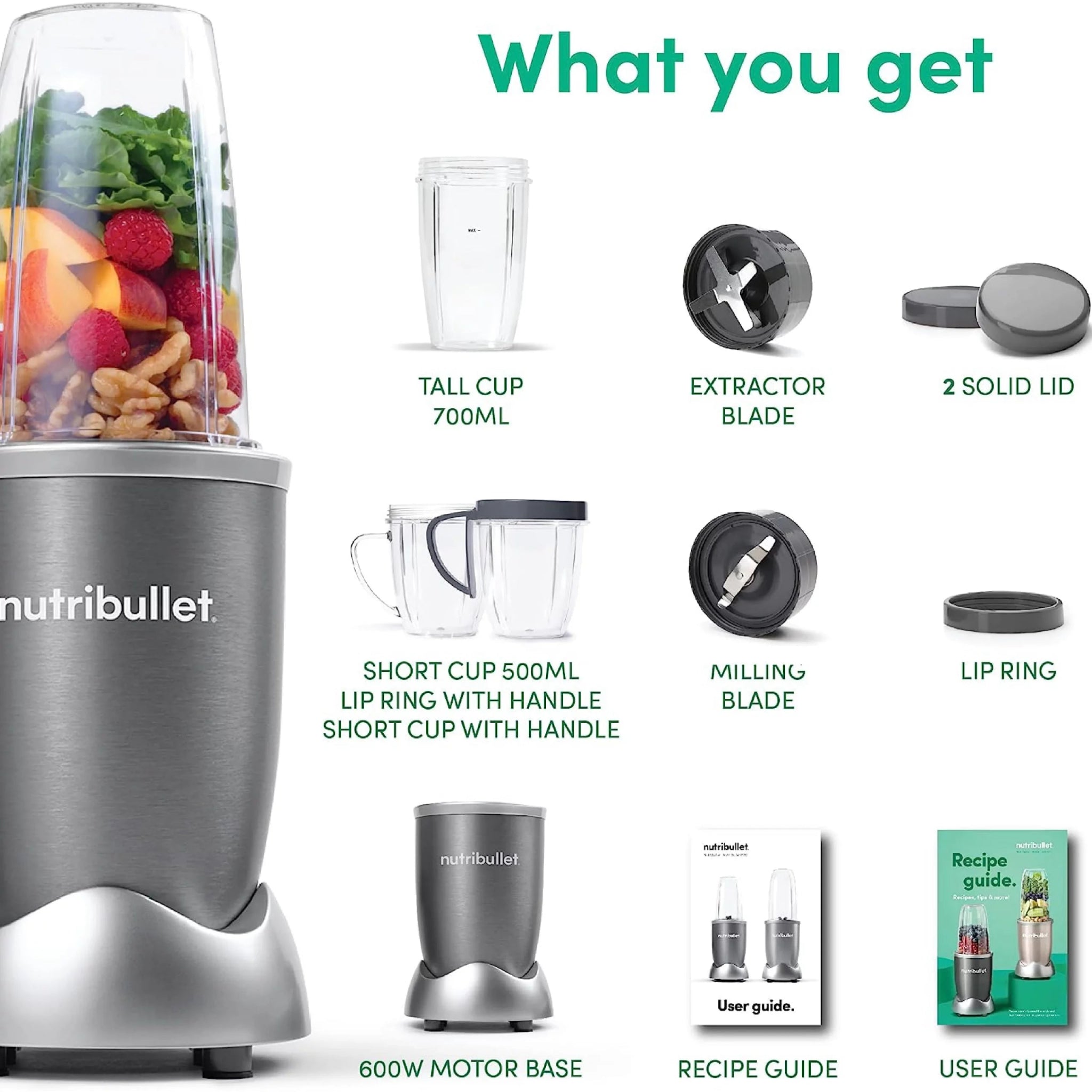 Nutribullet 600W Grey, 9 Pcs, NBR - 1212M - Tic Tac - Food Mixers