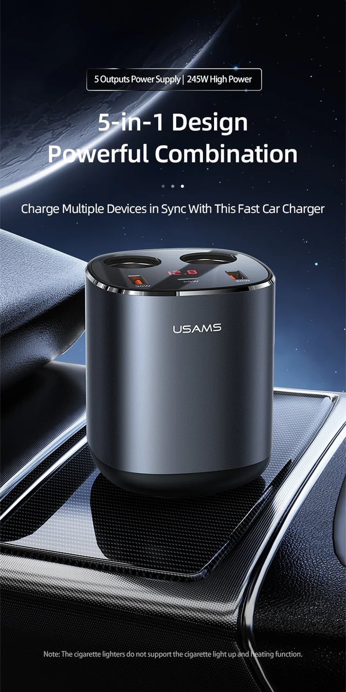 ولاعة سجائر مزدوجة وشاشة رقمية وشاحن سيارة سريع +3 منافذ - Tic Tac - Fast Car Charger - Jordan