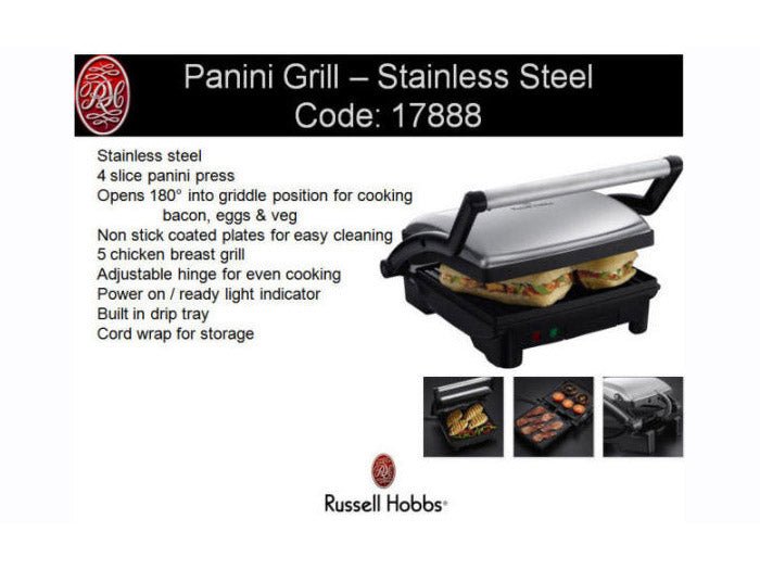 Russell Hobbs Panini Press and Grill - 17888, Silver,Stainless Steel - Tic Tac - grill