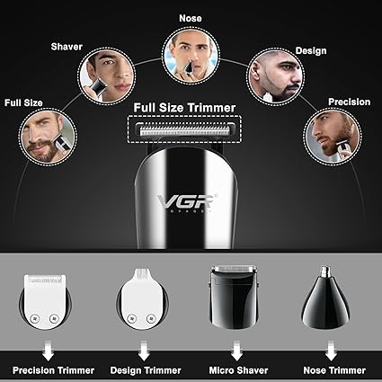 VGR V - 107 Professional 11in1 IPX6 Washable Grooming Kit Trimmer for Men - Tic Tac - Cordless Hair & Beard Trimmer