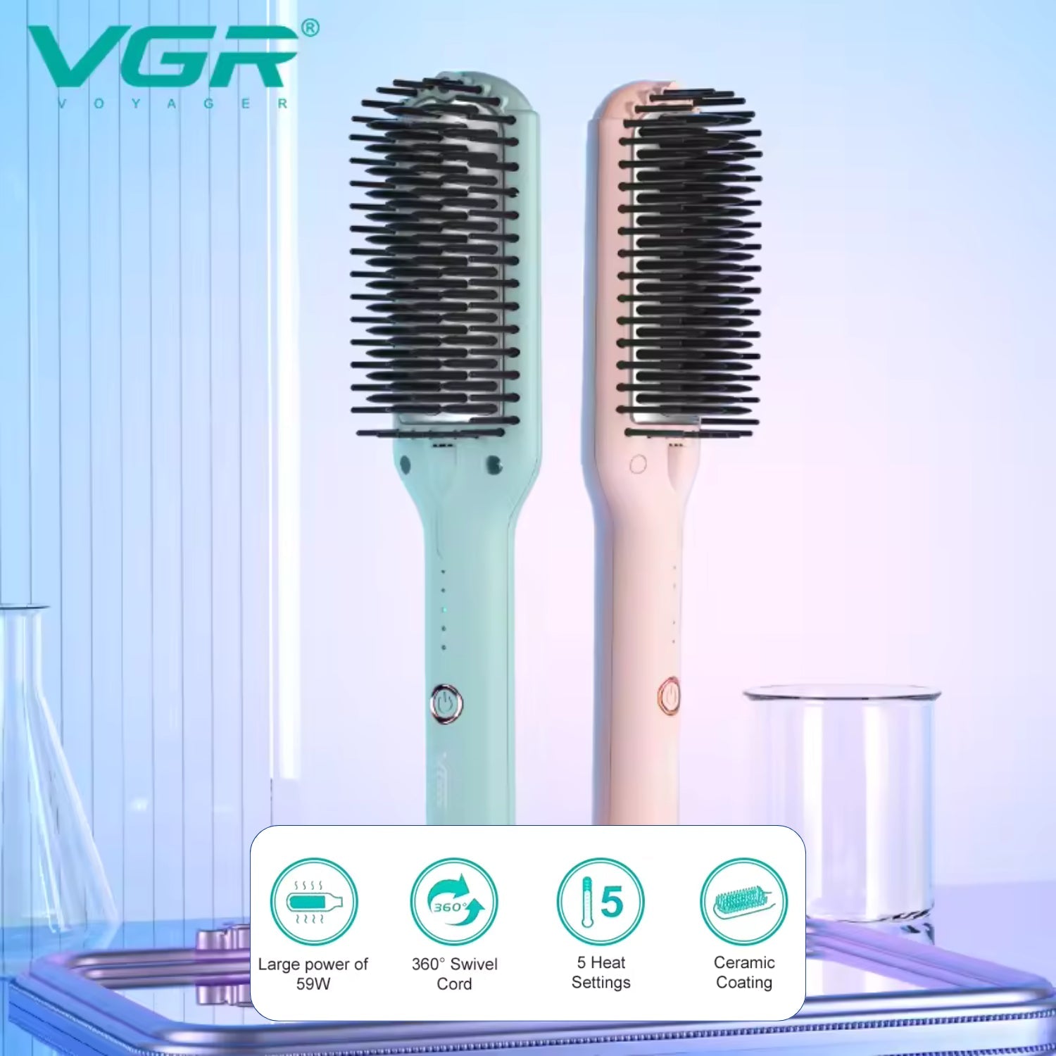 VGR V - 592 Hair Straightening Brush 59W, Hair Straightening Comb For Women - Tic Tac - Hair Dryers